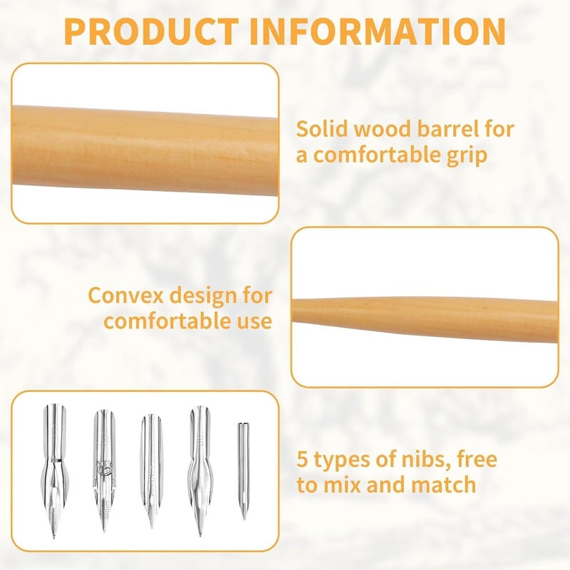 Pretwad G-Pen Ink Nib Stainless Steel Drawing Comic Pen Nib, 11 Pcs Comic Pens Nib Set, Dip Pens Nibs Holders with Comic Nib, Calligraphy Wooden Drawing Holder with Stainless Steel Pen Nib for Writing - Image 2